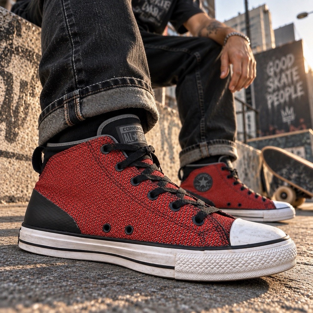 Converse All-Star Syde Street Mid Skater Shoes Mens 10.5 Womens 12.5 Red Black